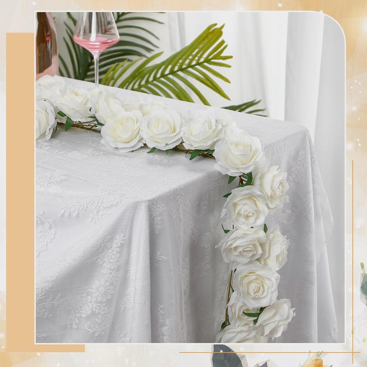 2 Pcs White Artificial Rose Vine Hanging Fake Flowers Garland for Wedding Anniversary Birthday
