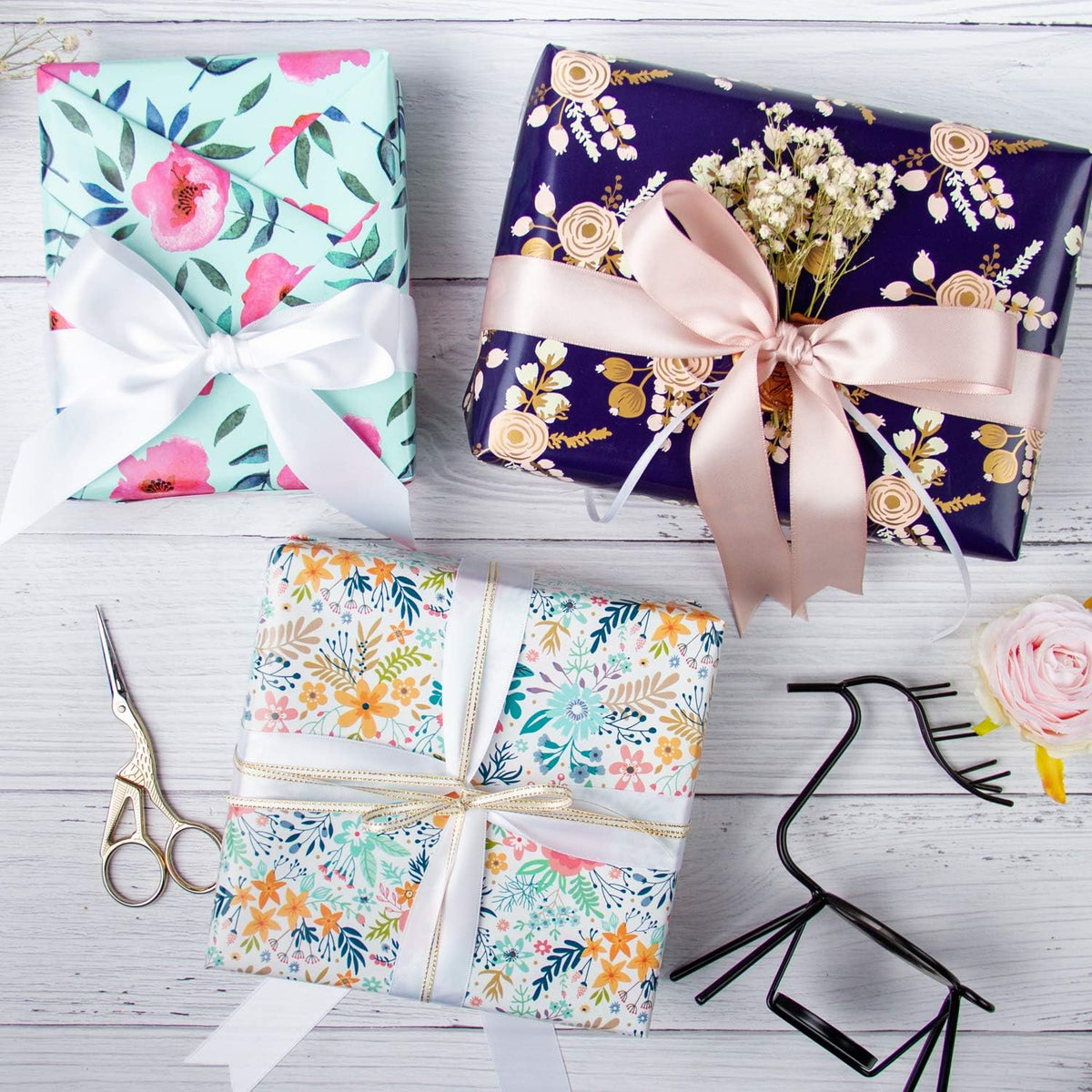 WRAPAHOLIC 30 Inch Jumbo Floral Wrapping Paper - 30 Inch x 33 Feet - Spring Summer Garden Flower