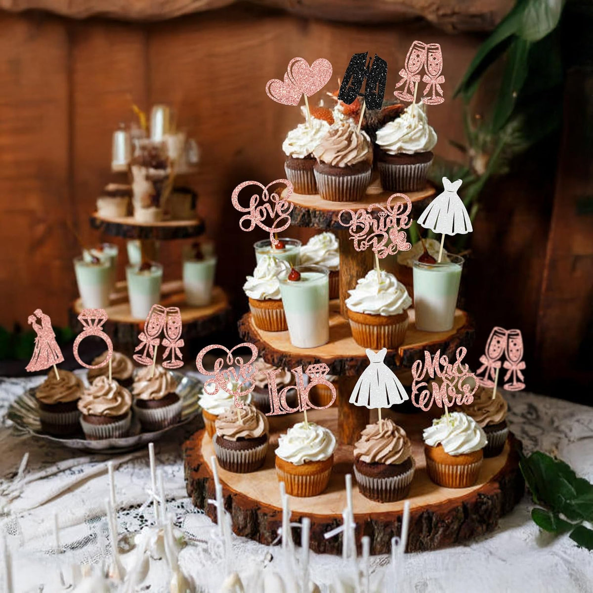 Gyufise 30Pcs Bride to Be Cupcake Toppers Glitter Diamond Ring I Do Love Cupcake Picks Miss to Mrs