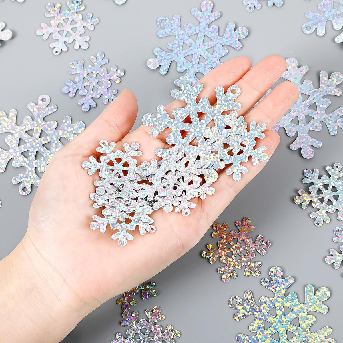 MARFOREVER Holographic Snowflake Glitter Confetti, Christmas Laser Silver Snowflake Table Scatters