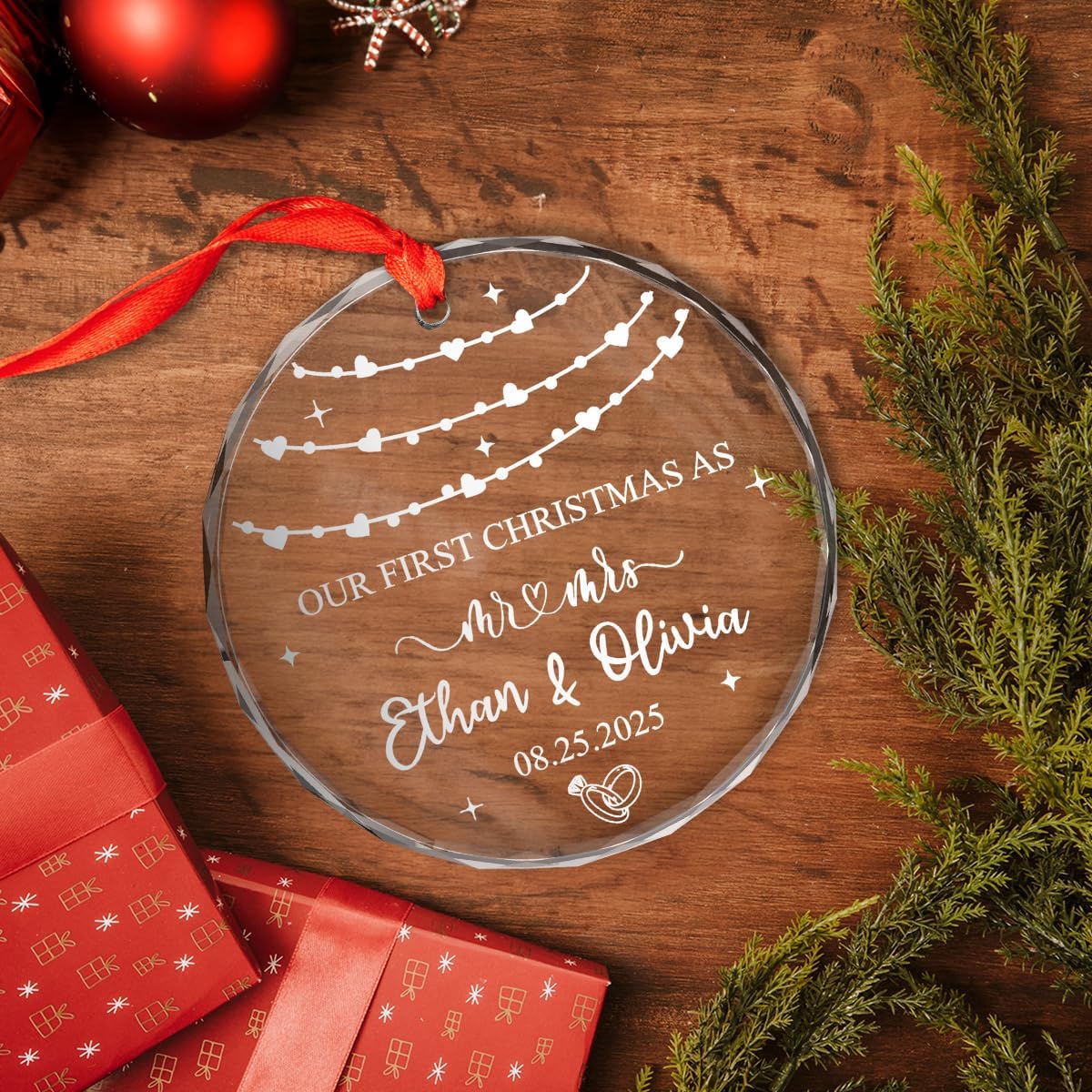 Personalized Christmas Ornaments with Names, Couple Glass Ornament, Custom Wedding Gifts for