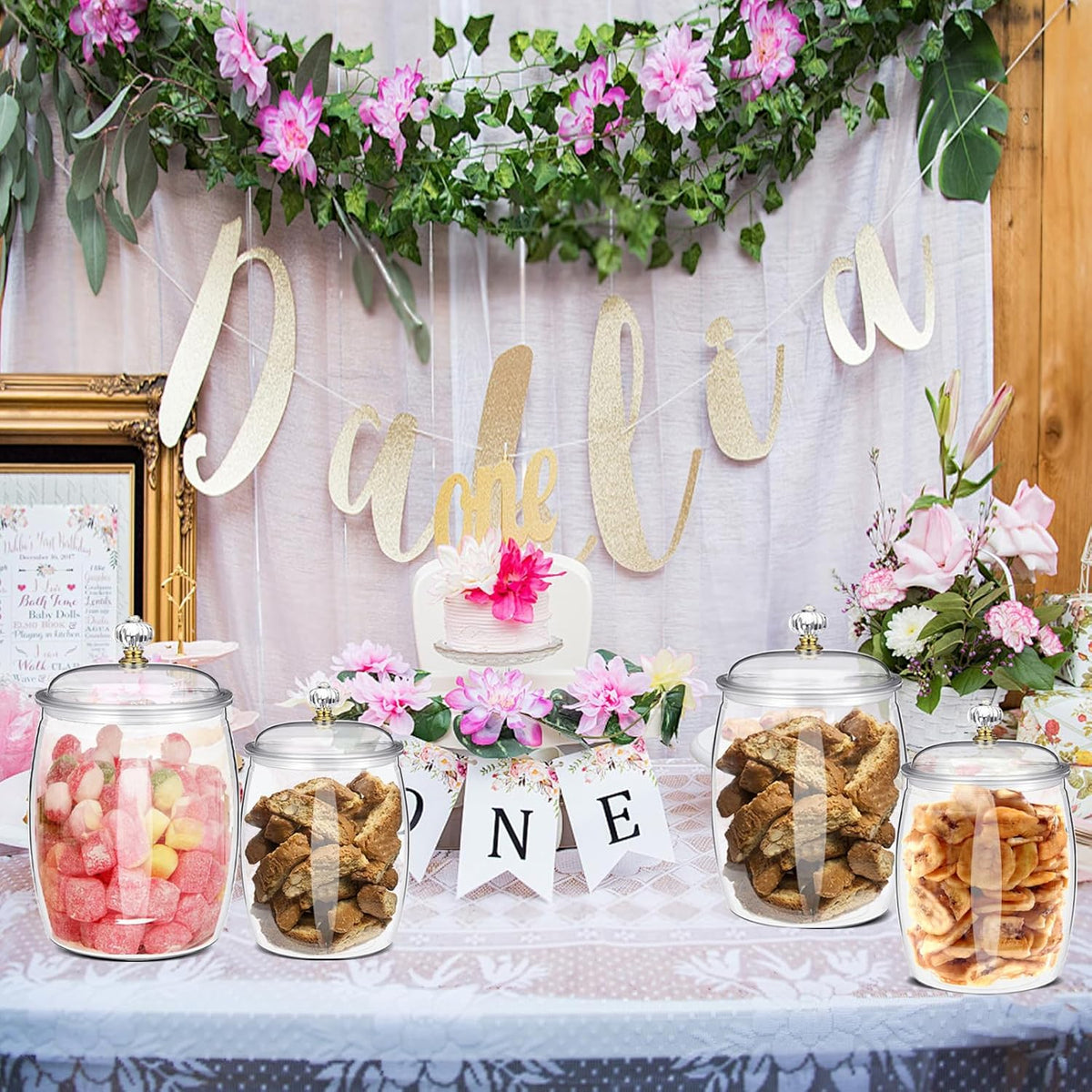 4 Pcs 64 oz 90 oz Candy and Cookie Jar with Lids 4 Spoons Plastic Jars Decorative Apothecary Jars