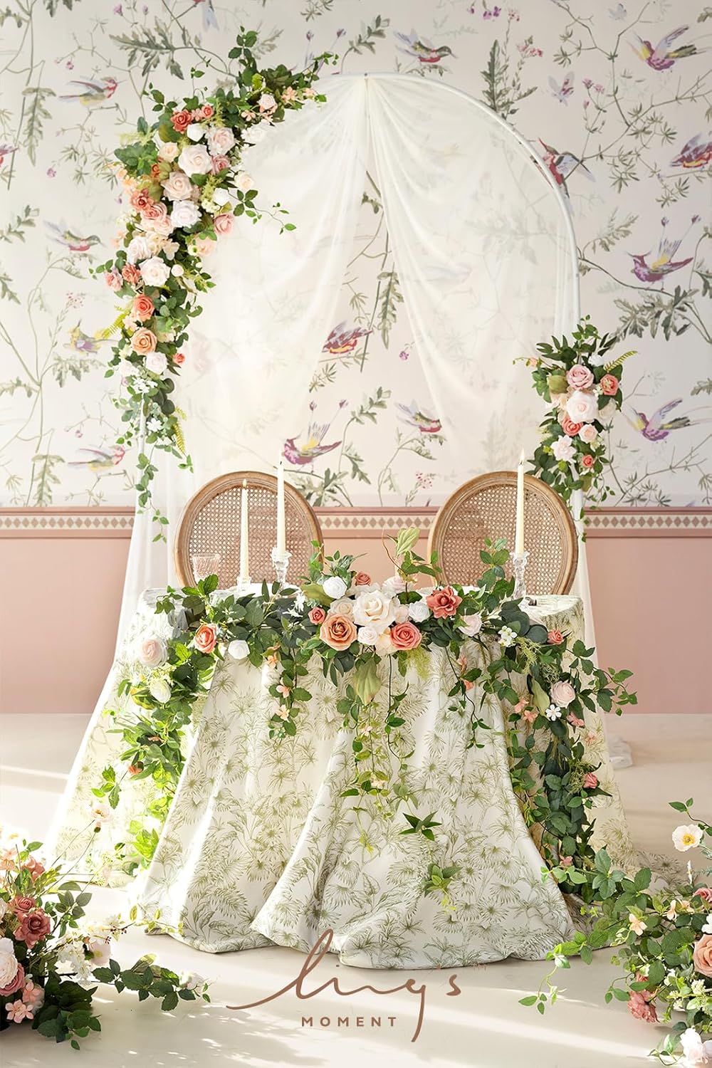 Ling's Moment 9FT Spring Eucalyptus & Willow Leaf Flower Garland for Pink Wedding, Valentines