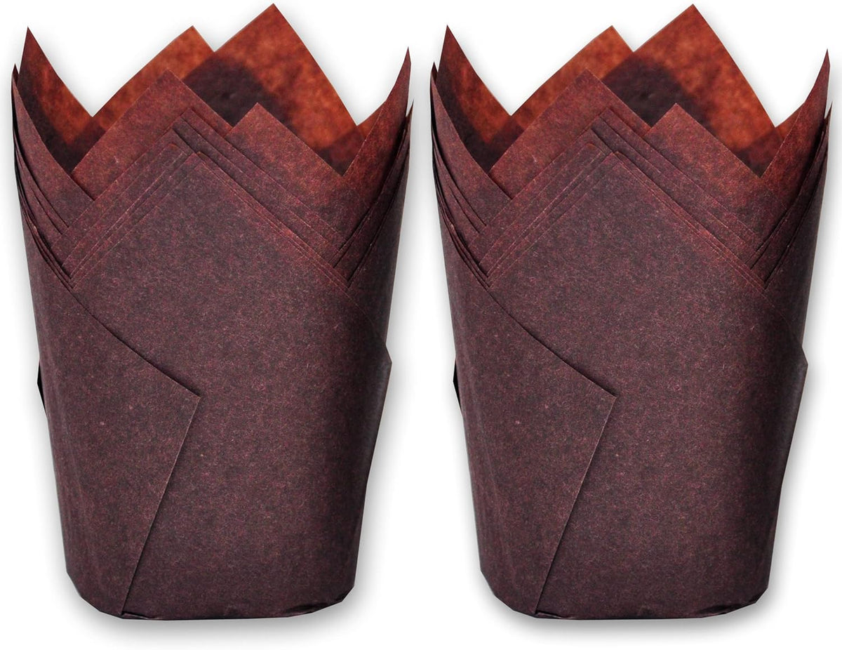 500 pcs Large size Brown Tulip Baking Cups 2-1/4"(Base diameter) x 4"(Wall height) Greaseproof