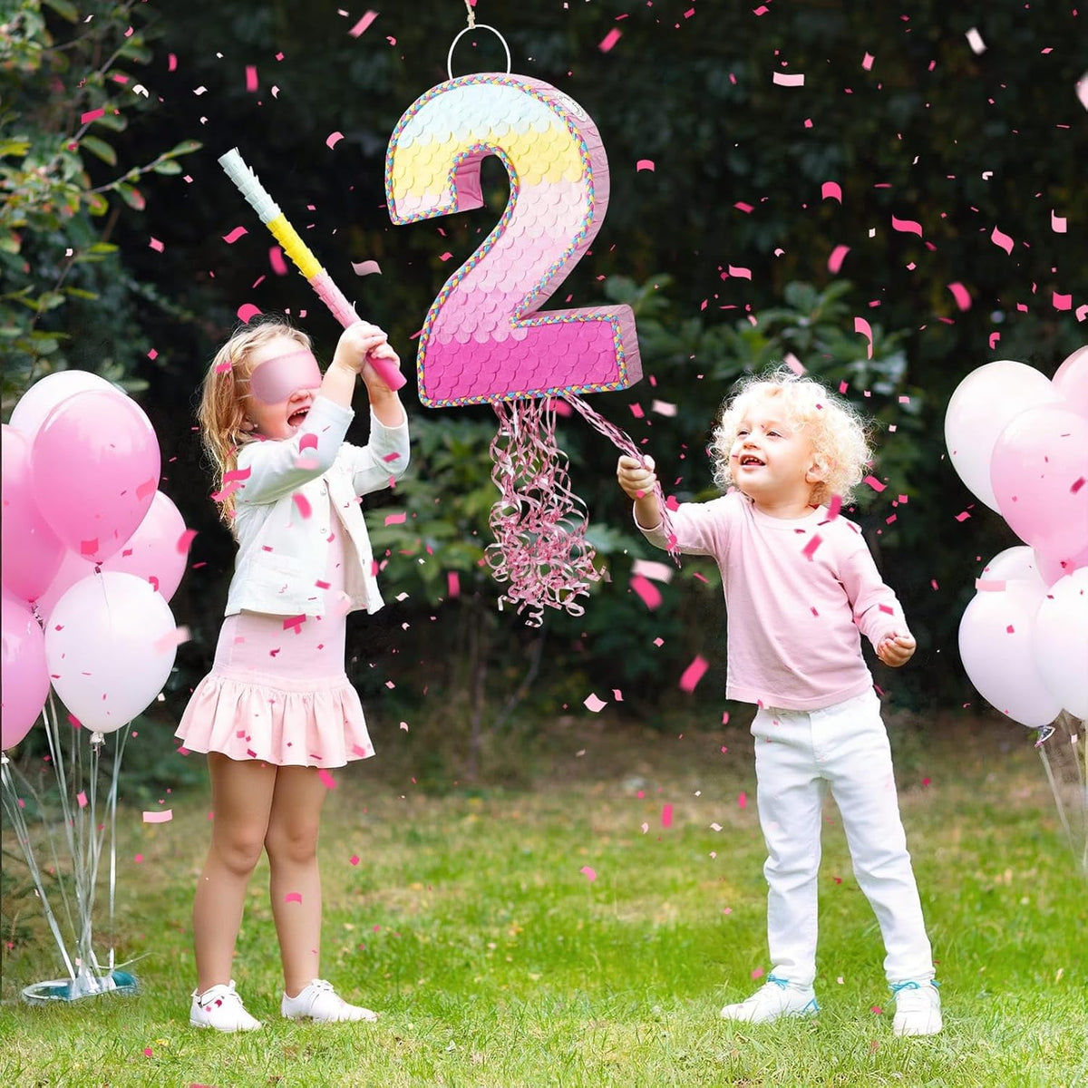 WERNNSAI Pink Sweet Two Pinata - Number 2 Pinata Happy Birthday Decoration Pink Rainbow Design