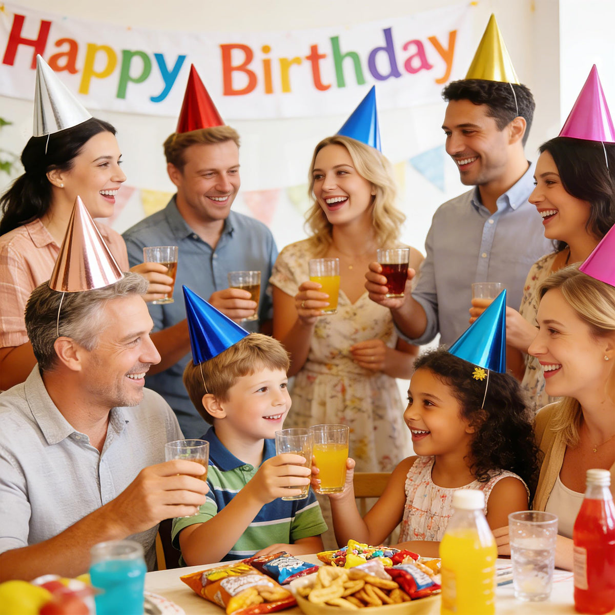 CANREVEL 28 PCS Pre-Assembled Party Hats for Adults and Kids, Shiny