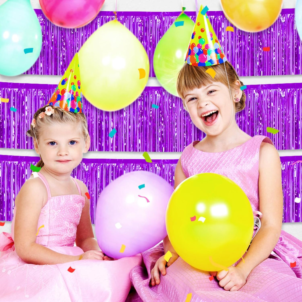 4 Pack 10 Feet Purple Foil Fringe Garland Metallic Tinsel Streamers Banner Wall Hanging Curtain