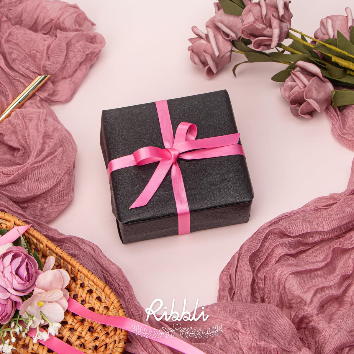 Ribbli Double Faced Hot Pink Satin Ribbon,3/8” x Continuous 25 Yards,Use for Bows Bouquet,Gift