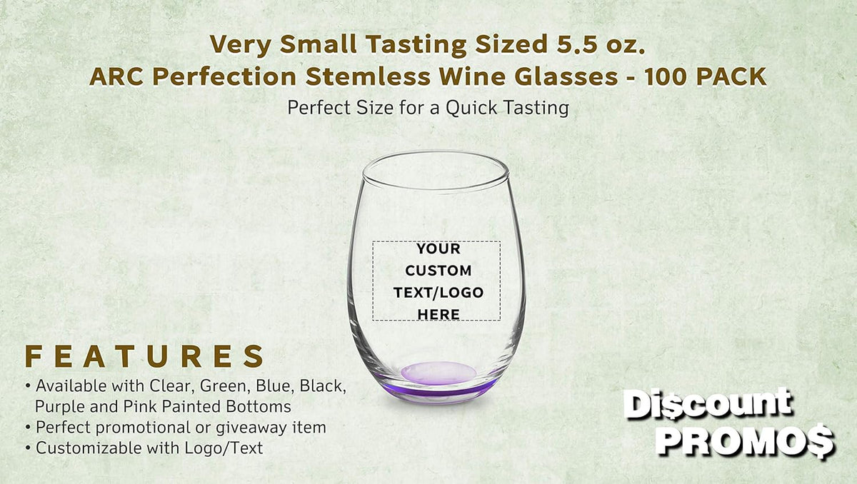 Custom Stemless Wine Glasses by ARC 5.5 oz. Set of 100, Personalized Bulk Pack - Perfect for Hotel