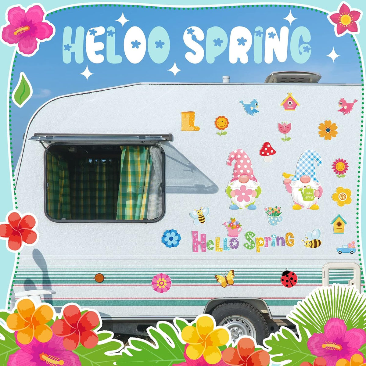 25 Pcs Hello Spring Magnet Car Decorations Colorful Waterproof Flowers Automotive Magnet Stickers