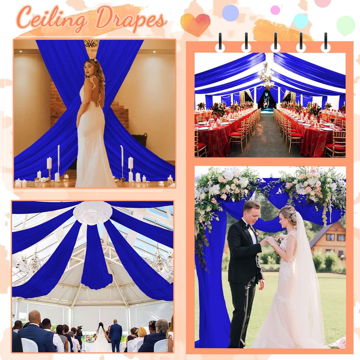 FUHSY Wedding Ceiling Drapes Blue Ceiling Drapes for Weddings 5FTx30FT 2 Panels Sheer Fabric for