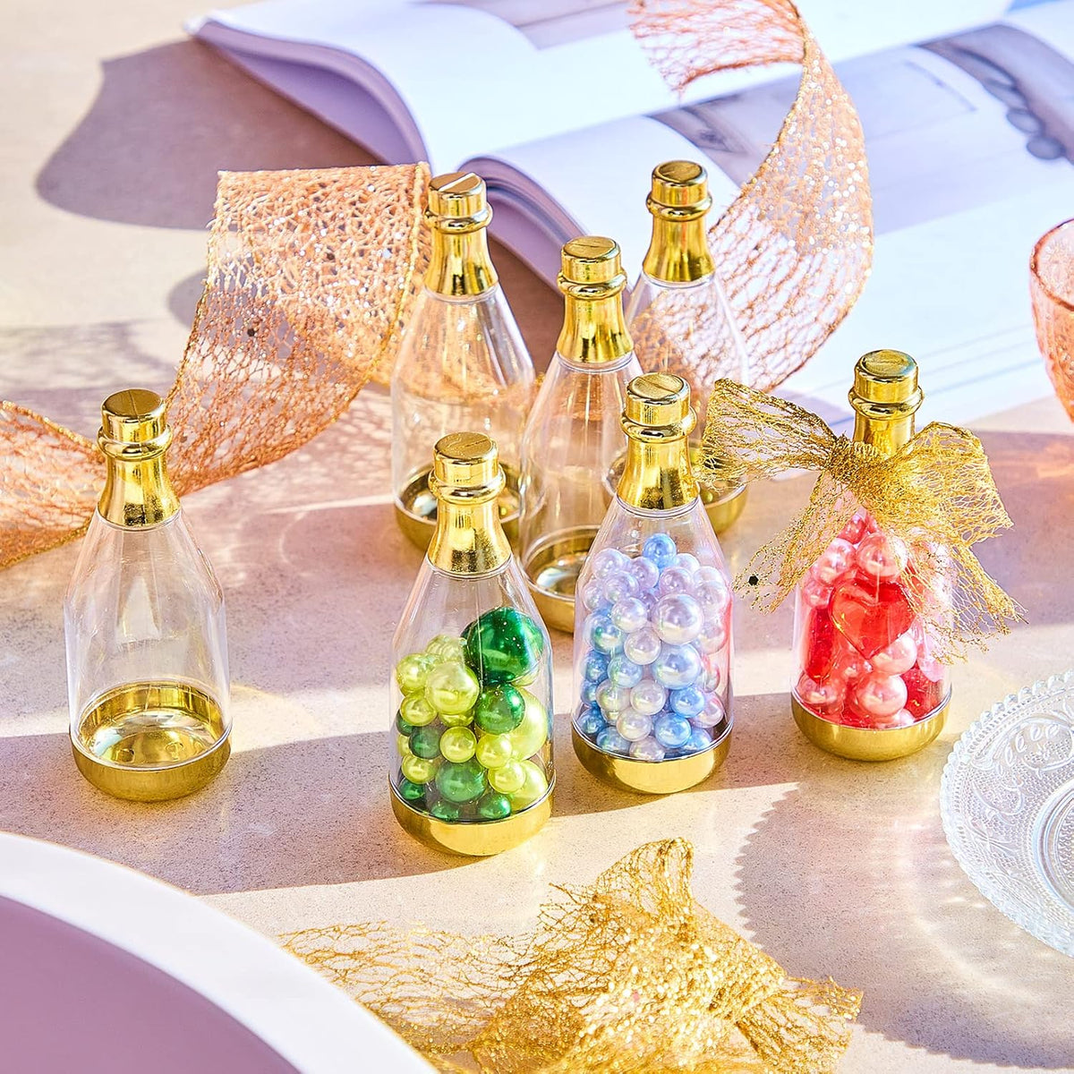 Cunhill 18 Pieces Mini Champagne Bottles Container Bulk Plastic Small Champagne Candy Bottles DIY