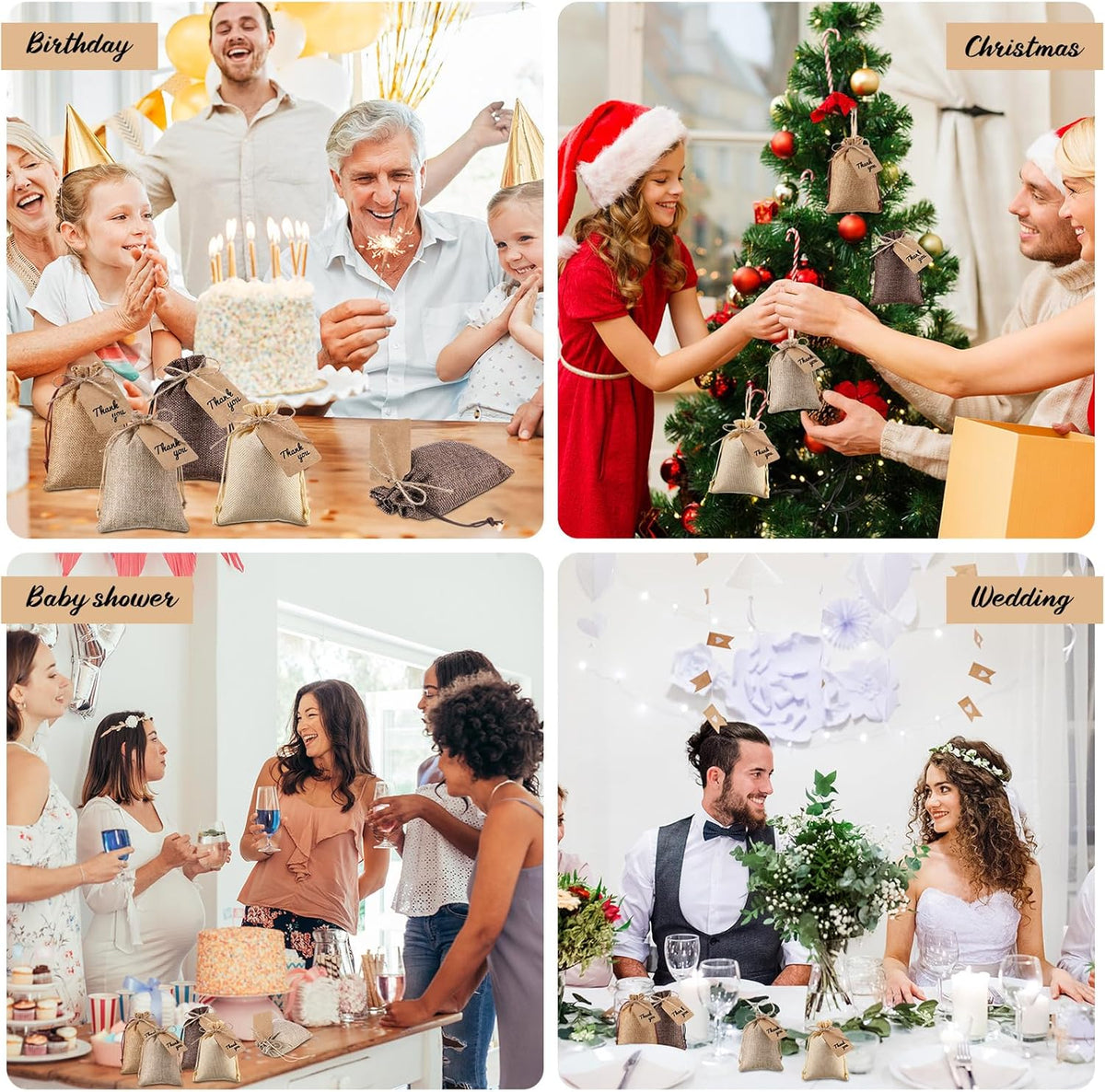 Woanger 100 Pcs Burlap Gift Bags with 100 Pcs Kraft Paper Gift Tags with Drawstring Favor Bulk