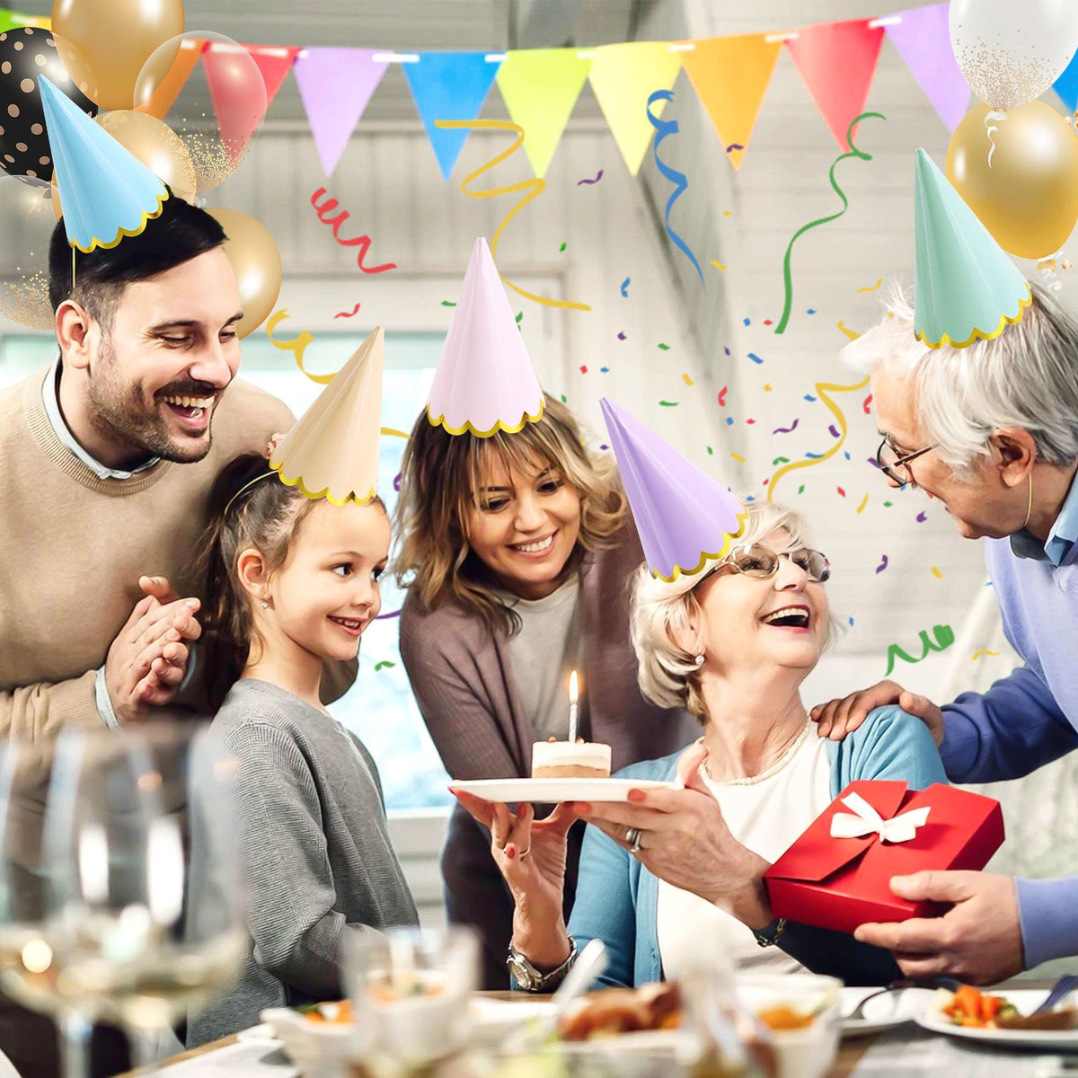CANREVEL 24 PCS Pastel Party Hats for Adults and Kids