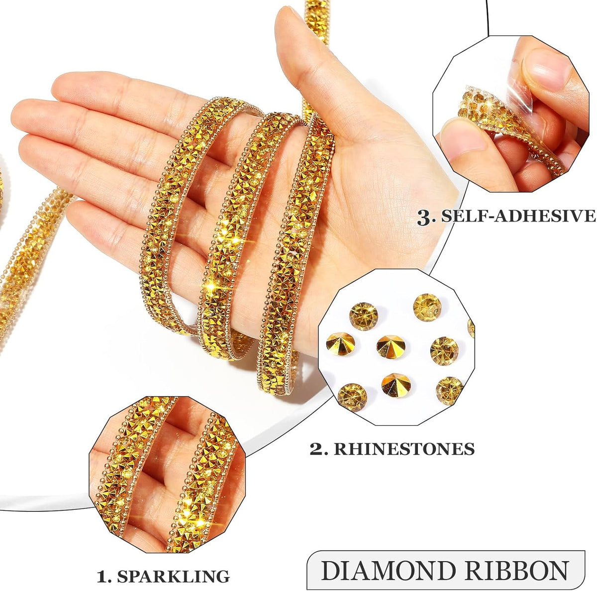 Rhinestone Ribbon 3 Yards Self Adhesive Rhinestone Strips Diamond Ribbon Sticker Crystal Roll