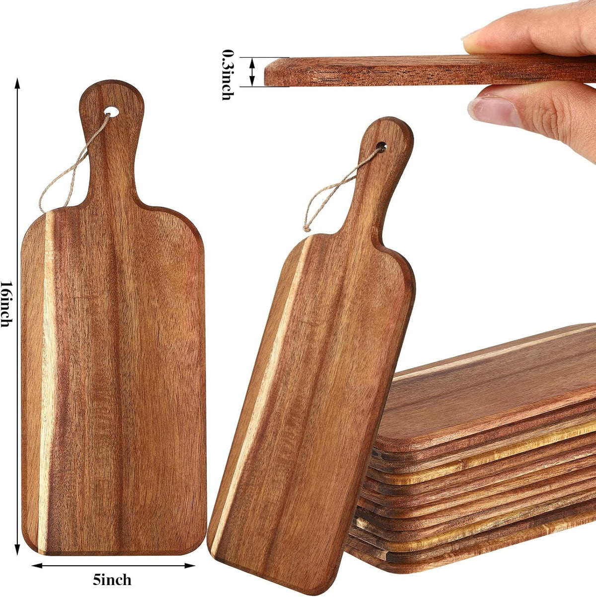 Patelai 12 Packs Wooden Cutting Board Set with Handles Large Kitchen Serving Plain Chopping Board