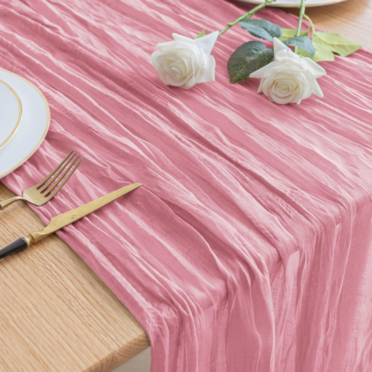 Asee'm Cheesecloth Table Runner 120 Inches Pink Boho Gauze Cheese Cloth Runner 10FT Rustic Sheer