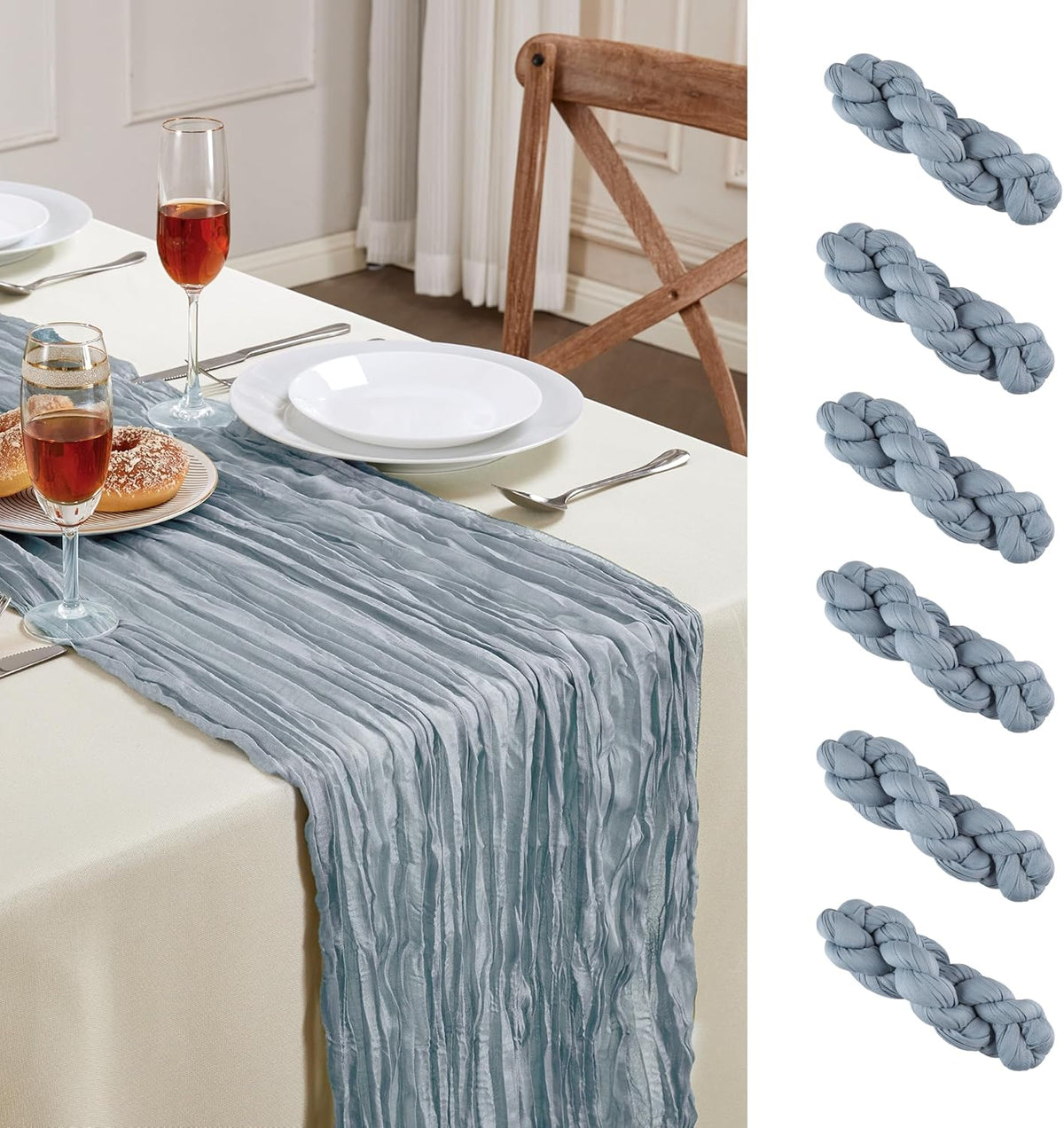 6 Pack Dusty Blue Cheesecloth Table Runner 10FT Long Boho Gauze Table Runner Rustic Sheer Runner