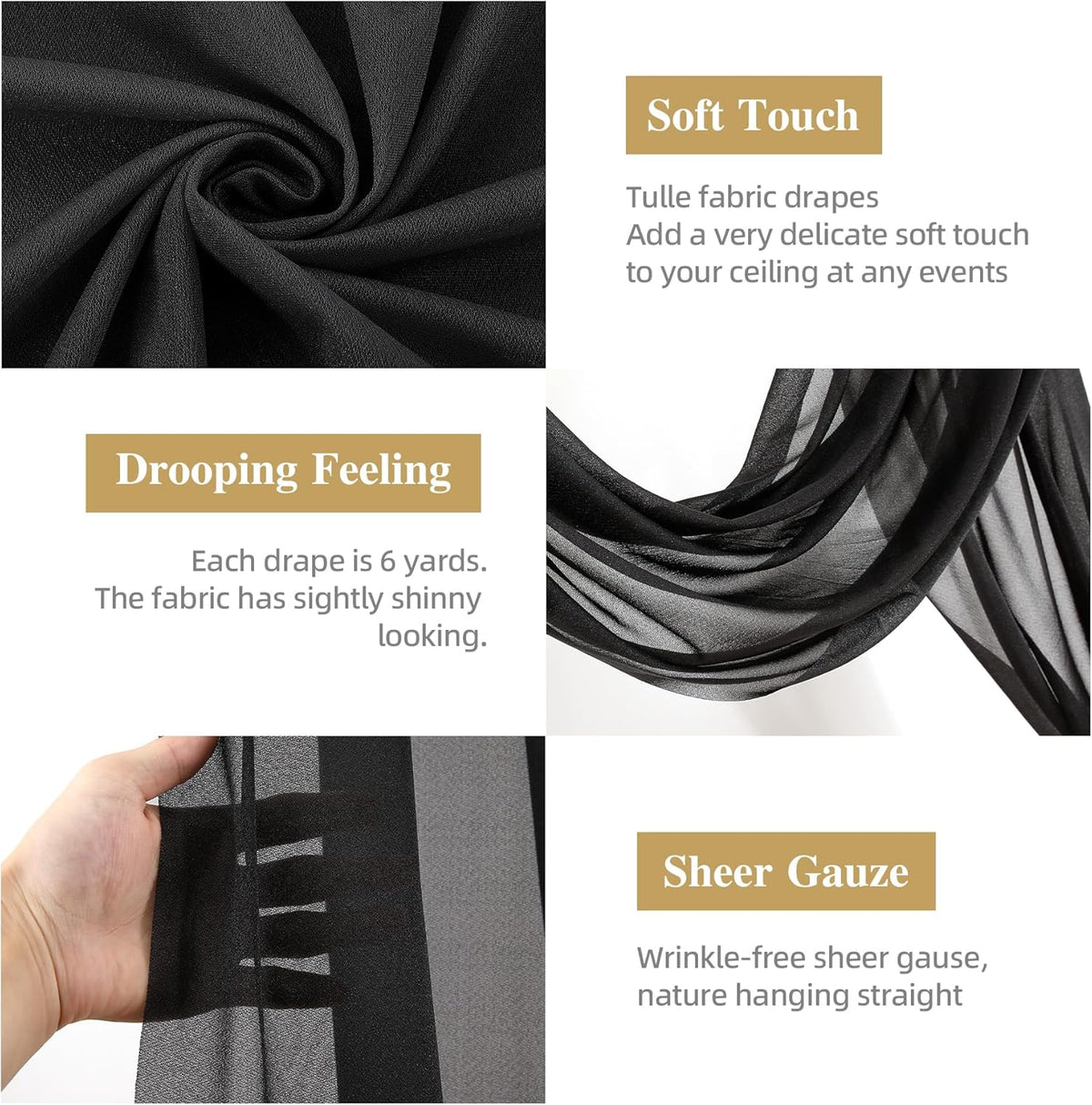 PARTISKY Wedding Arch Draping Fabric 19FT Black Drapery Sheer Curtains for Backdrop Wedding Arch