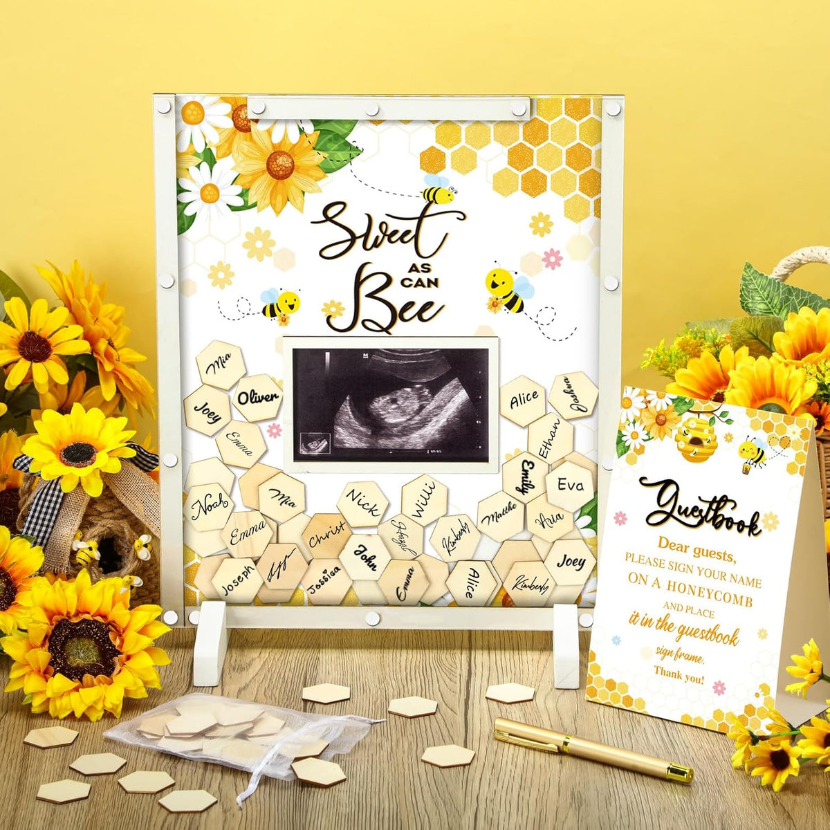65 Pcs Baby Shower Guest Book Alternatives He or She Gender Reveal Baby Shower Decorations Sign in
