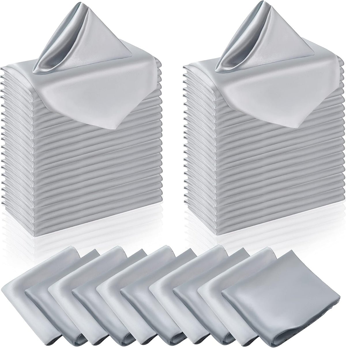 Manyshofu 50 Pieces Silver Satin Napkins - 12x12 Inches Cloth Napkins, Square Satin Fabric Napkin