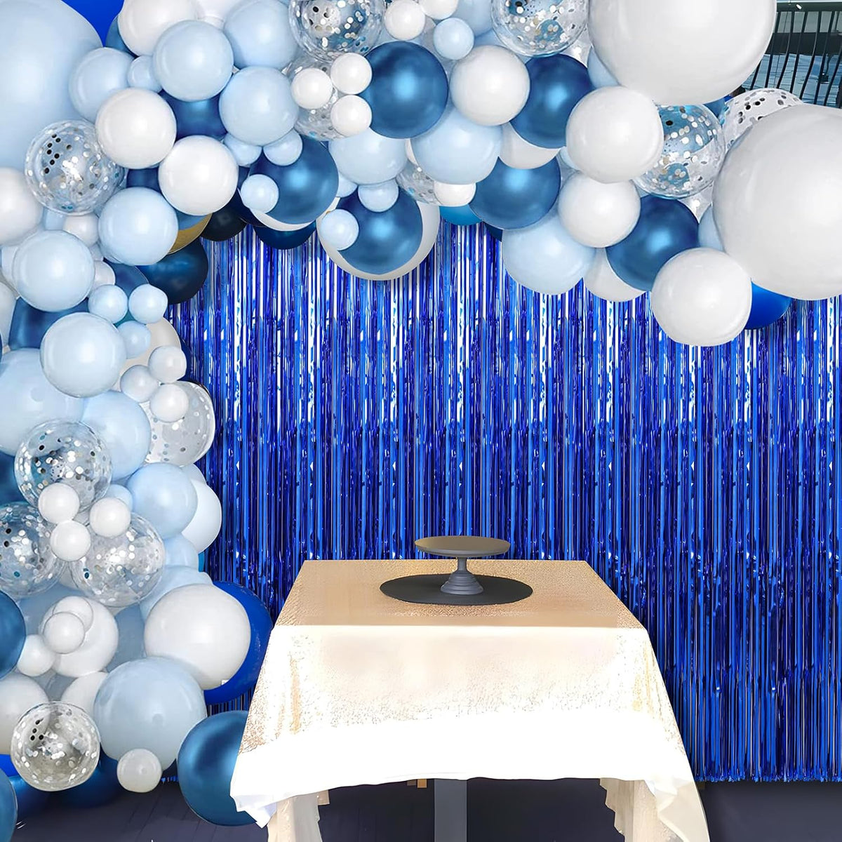4 Pack Dark Blue Foil Fringe Curtains Door Streamers Party Decorations 3.3 x 8.2 ft, Tinsel Curtain