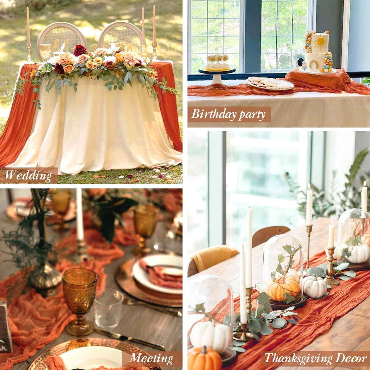 10 Packs Orange Halloween Table Runner Cheesecloth 10FT Fall Burnt Orange Cheese Cloth Table Runner