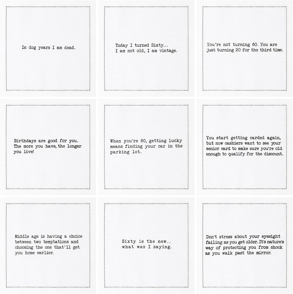 Five Star Napkins 60th Birthday Quotes White Cotton Cocktail Napkins, Beverage Napkins, Bar