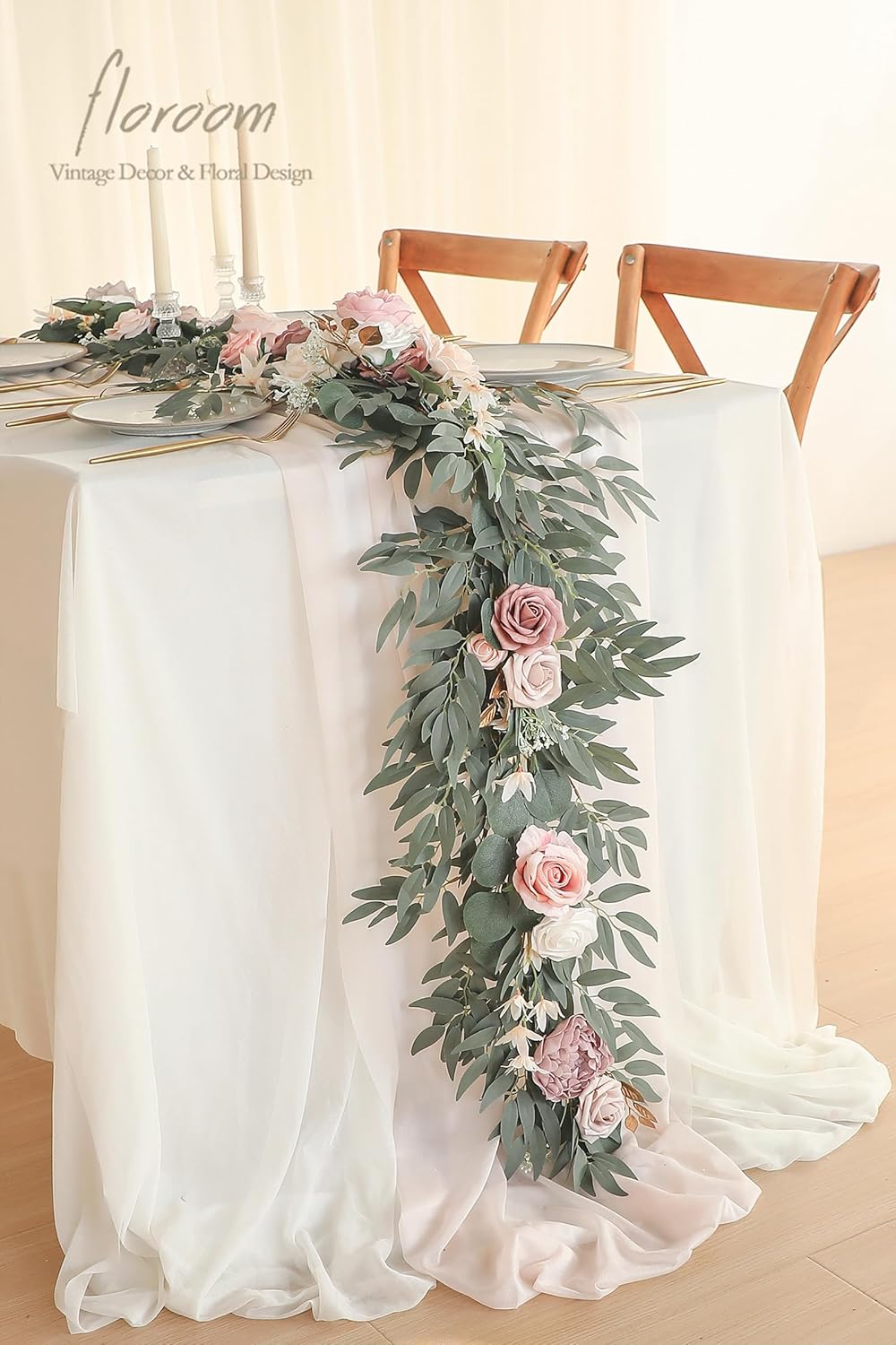 Floroom 6ft Artificial Eucalyptus Garland with Flowers Fake Greenery Faux Floral Vine Garland for