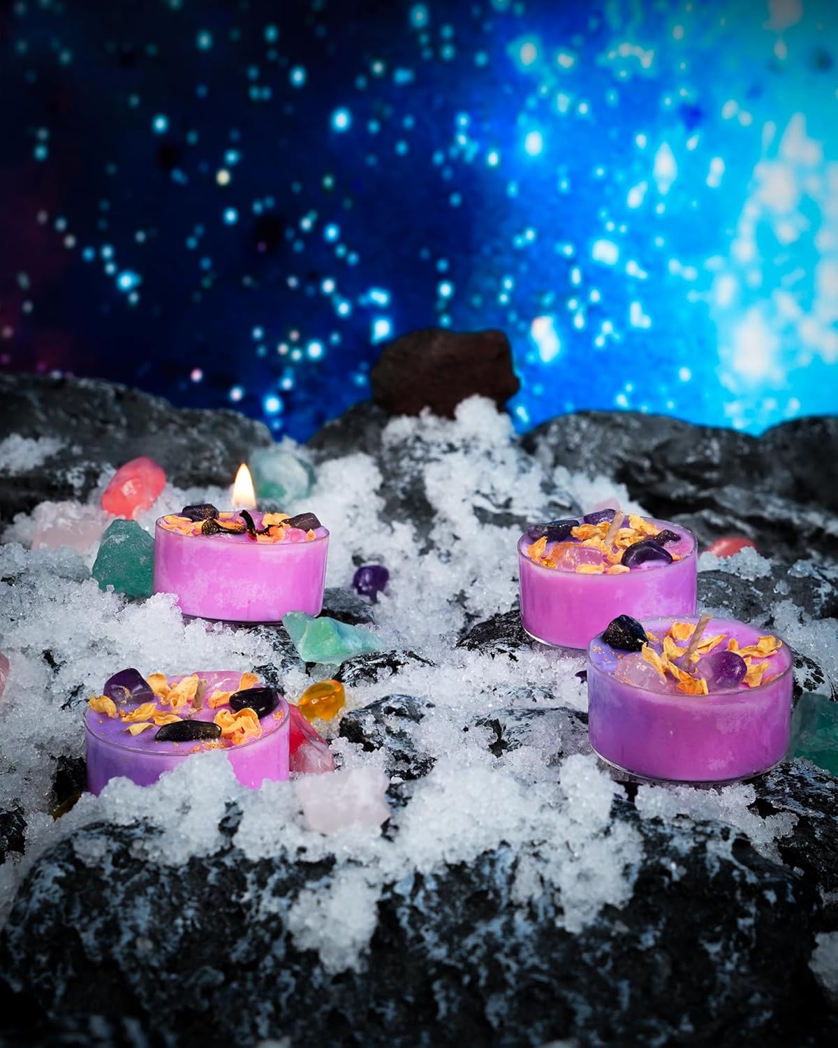 Tealight Soy Candles with Crystals And Herbs, Handmade Energy Candles, Healing Crystal Soy Candles