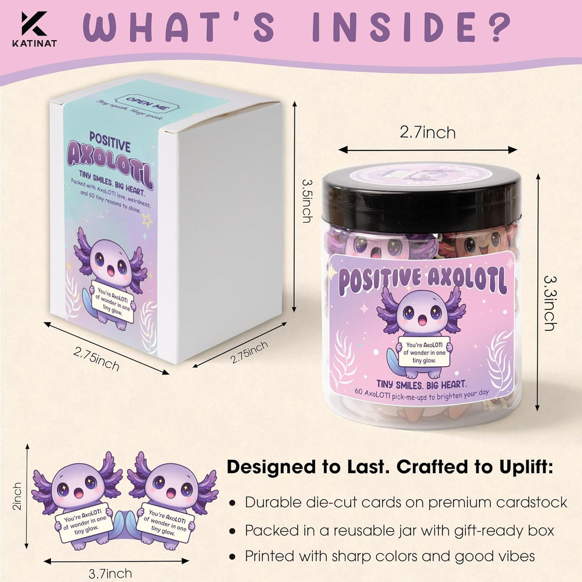 Positive Axolotl Jar – Cute Axolotl Gifts for Teens, Tweens, Daughter, Students – Back to School