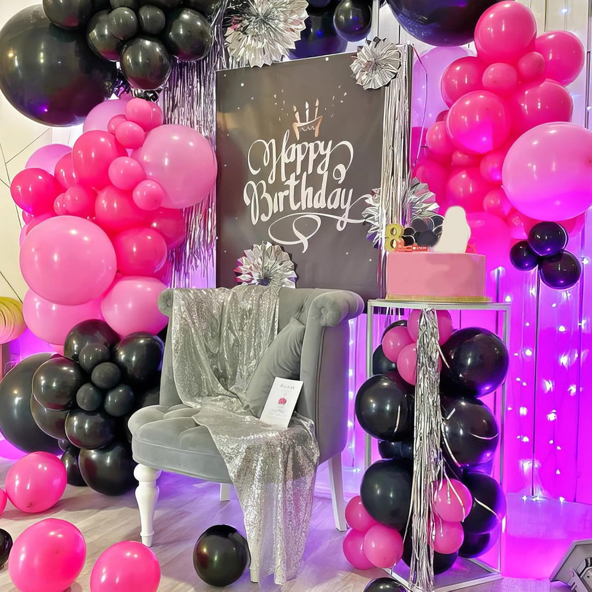 Pink Purple Black Balloons, Hot Pink and Purple Balloons, Matte Hot Pink Purple Black Macaron Pink