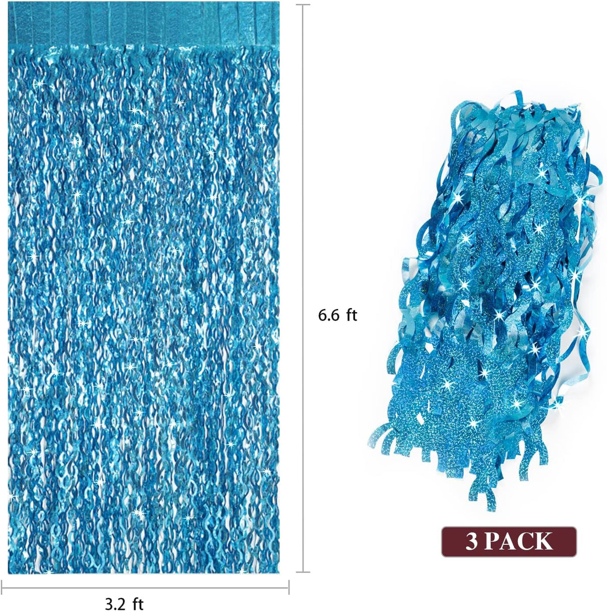 3 Pack 3.3 ft x 6.6 ft Teal Foil Fringe Curtains - Sparkle Metallic Curtains Party Decorations