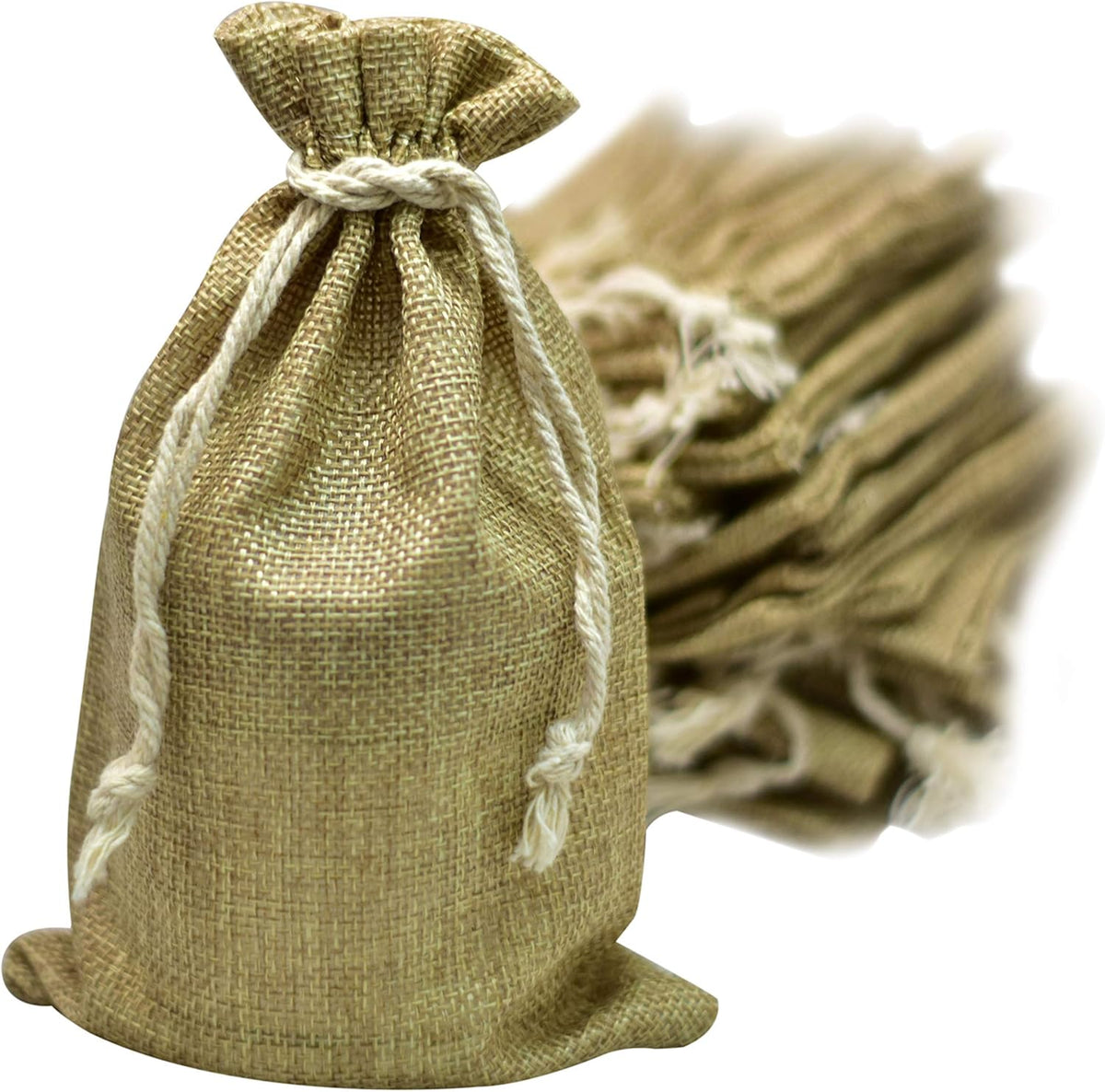 50 Burlap Bags with Drawstring, 5x8 Inch (5x7 Internal) Gift Bag Bulk Pack for Wedding and Birthday