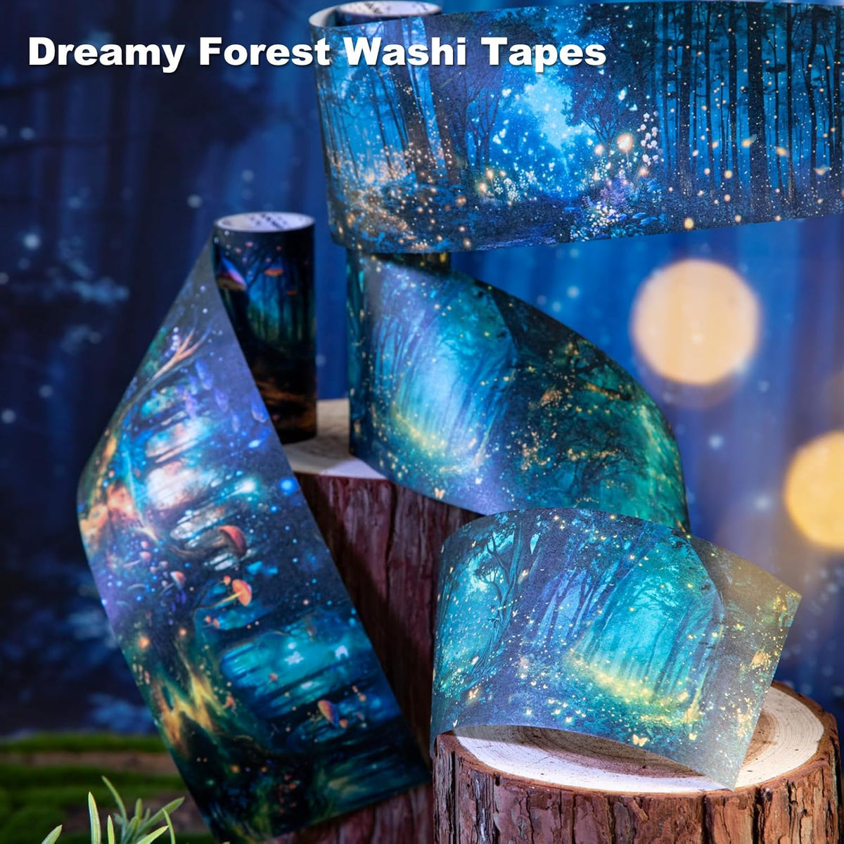 Night Forest Seamless Washi Tape Scrapbook Kit ??6 Rolls with Starry Sky, Fairy Woods & Twilight