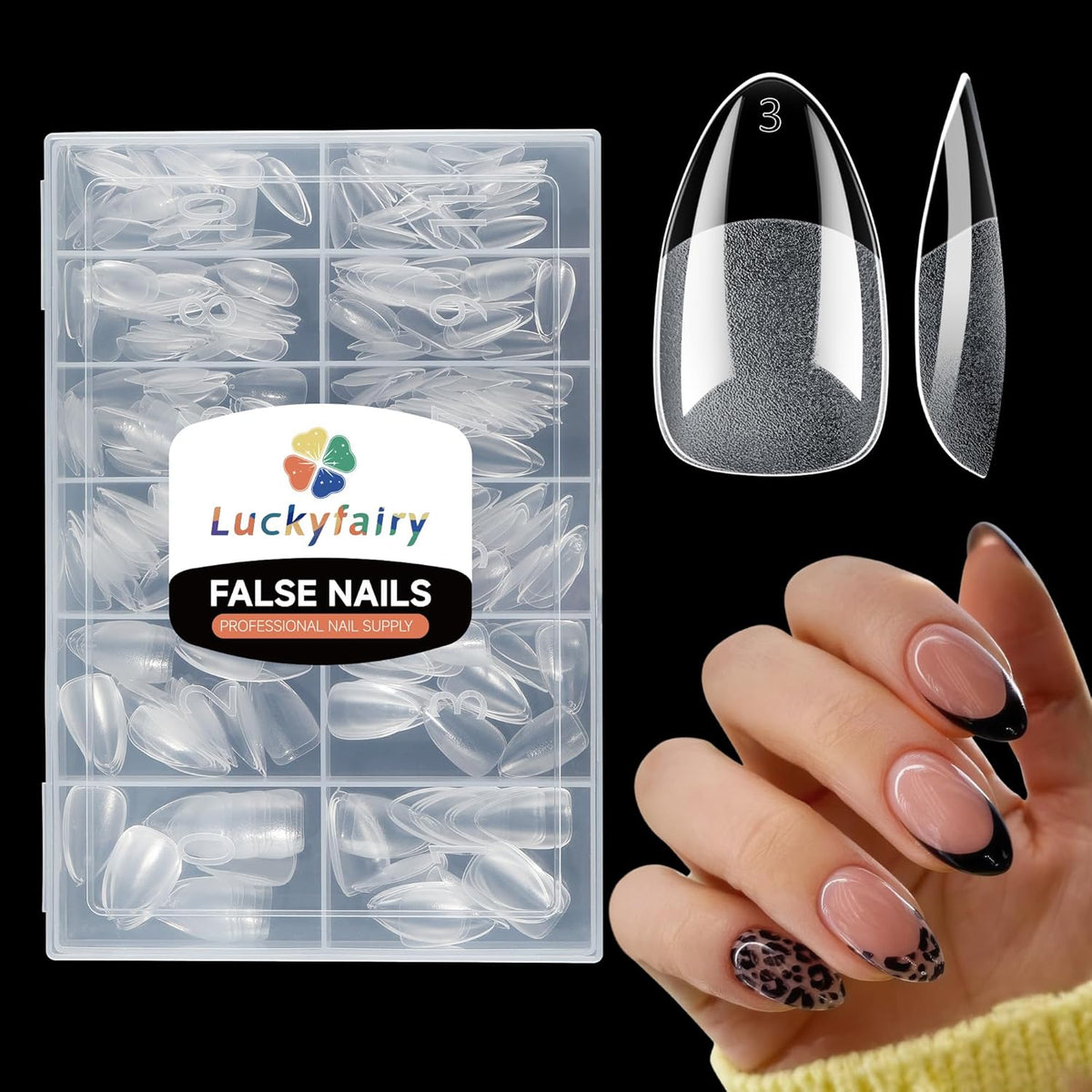 Short Almond Fake Nails, 360pcs Soft Gel Pre-Shaped Acrylic Nail Tips, Half Matte Full Cover Clear