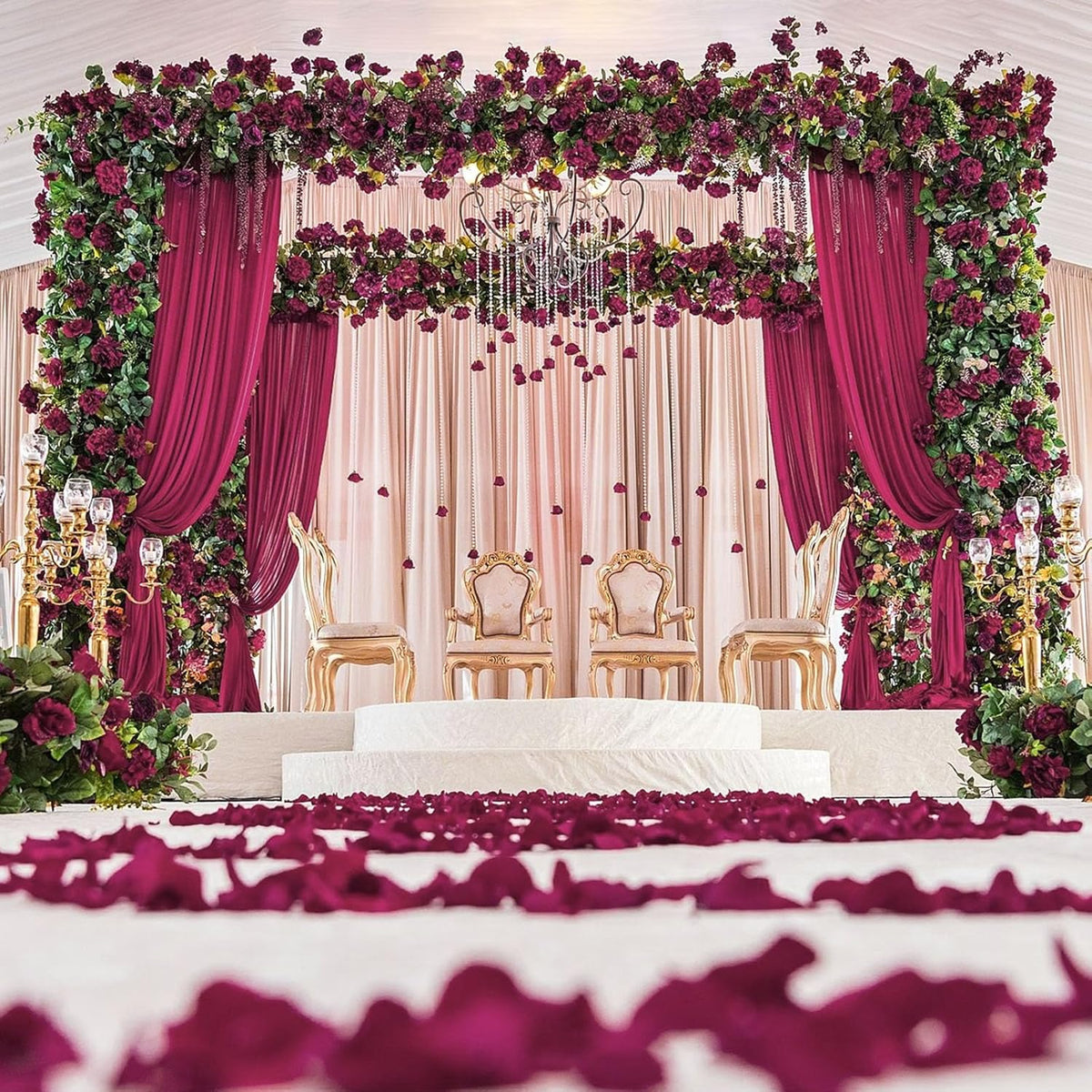 10ft x 10ft Burgundy Backdrop Curtains for Parties, Fabric Satin Background Curtain with Rod