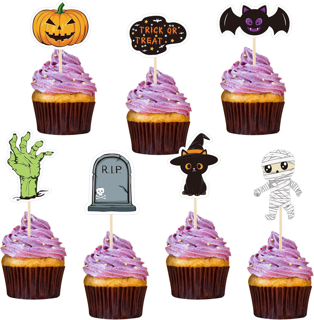 NACHLYNN 70pcs Halloween Cupcake Toppers Spooky Haunted House Night Party Fruit Cake Decoration