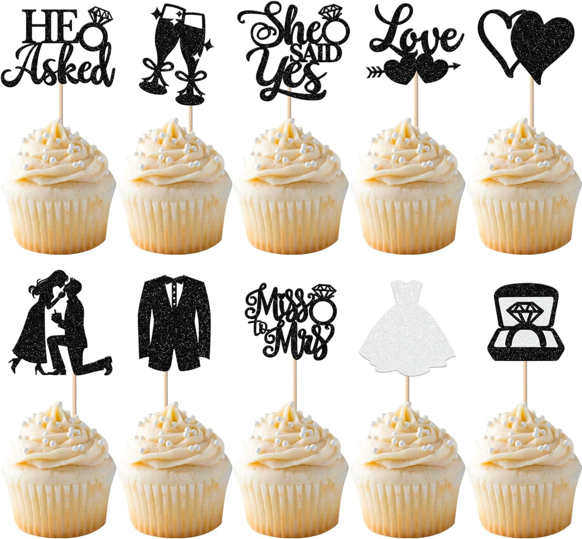 30 Pack Bride to be Cupcake Toppers Glitter Diamond Ring Love I Do Cupcake Picks Miss to Mrs He