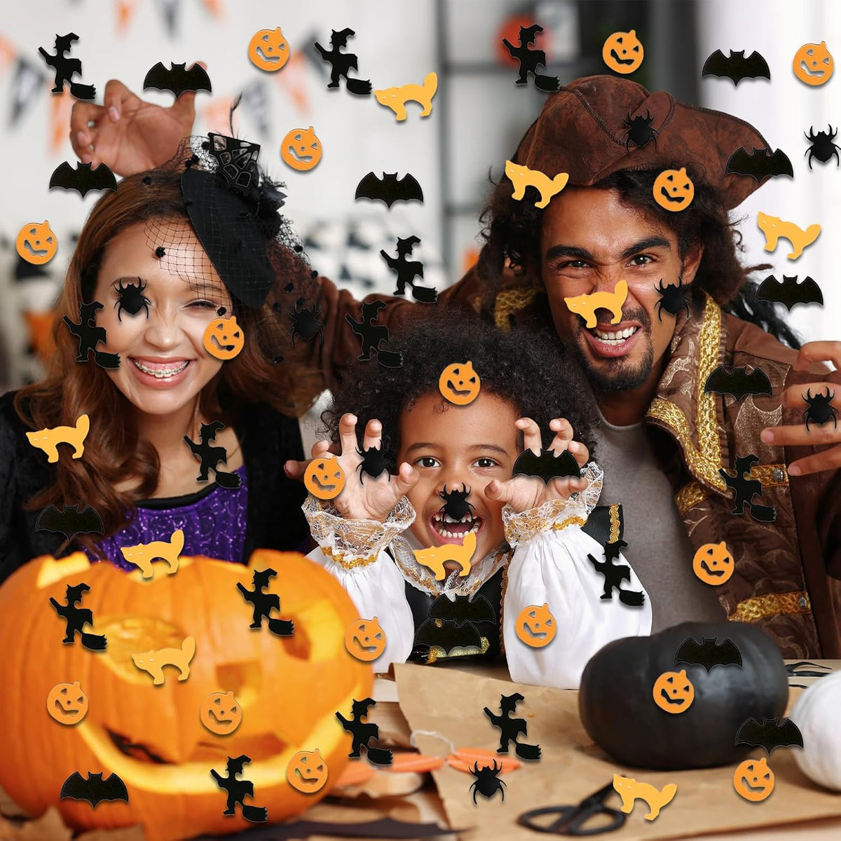 Orange and Black Halloween Party Table Scatter Confetti, 3000 Pcs Pumpkin Spider Webs Bat Foil