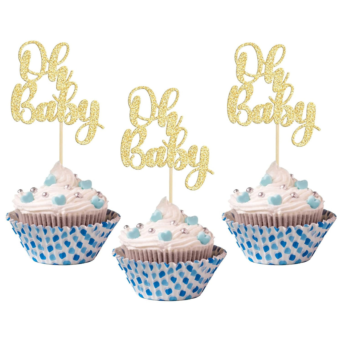Gyufise 36 Pack Oh Baby Cupcake Toppers Glitter Baby Shower Cupcake Picks Decorations for