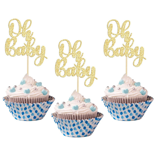 Gyufise 36 Pack Oh Baby Cupcake Toppers Glitter Baby Shower Cupcake Picks Decorations for