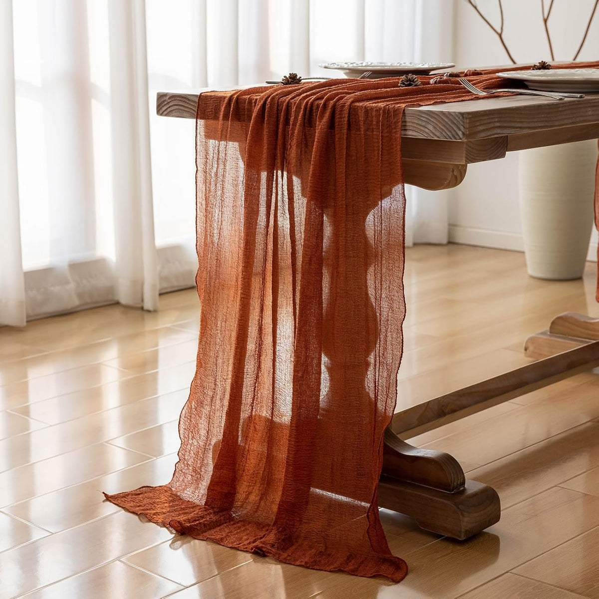 Keketo Fall Thanksgiving Table Runner Terracotta Rust Gauze 120 Inch 10 FT Rustic Burnt Orange