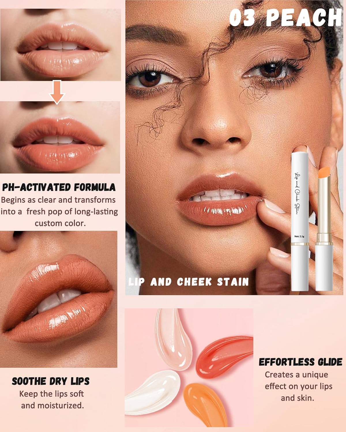 PH Color Changing Lipstick, Waterproof Temperature Color Change Lip Balm, Multi-Use Lip and Cheek