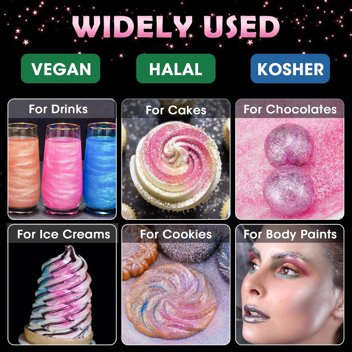 NiHome Edible Food-Grade Glitter Powder Glimmer Luster Dust Metallic Fancy Food Decorating Sprinkle