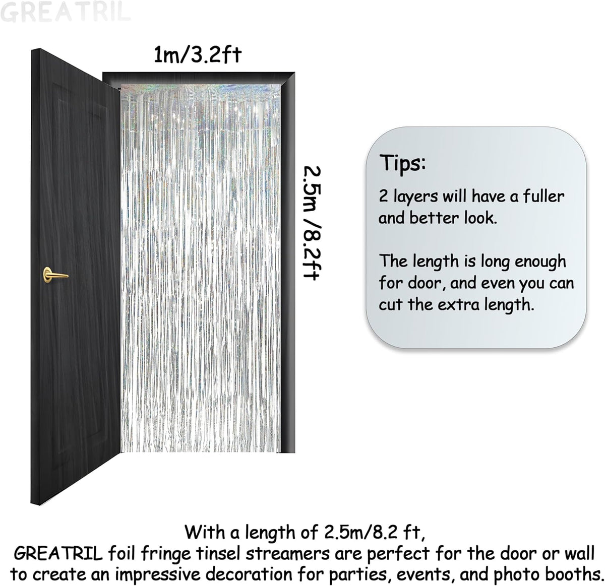 Silver Foil Fringe Tinsel Backdrop - GREATRIL Metallic Tinsel Streamers Curtains for 2026