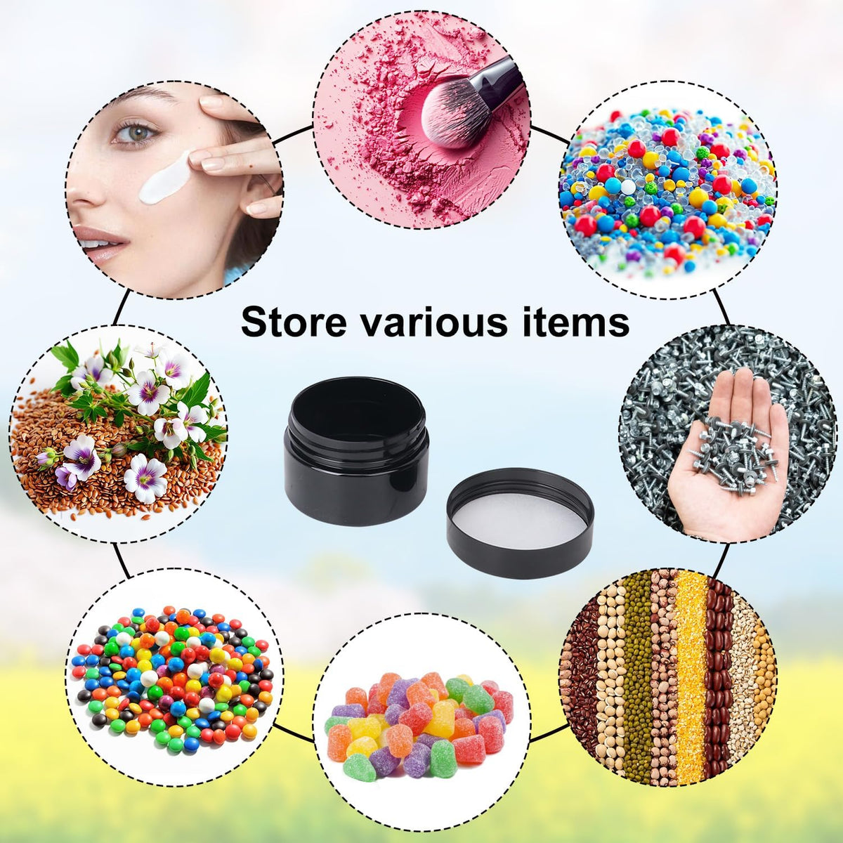 110 Packs 2 OZ Black Plastic Jars with black Lids, Body Butter Containers, Cosmetic Containers jars