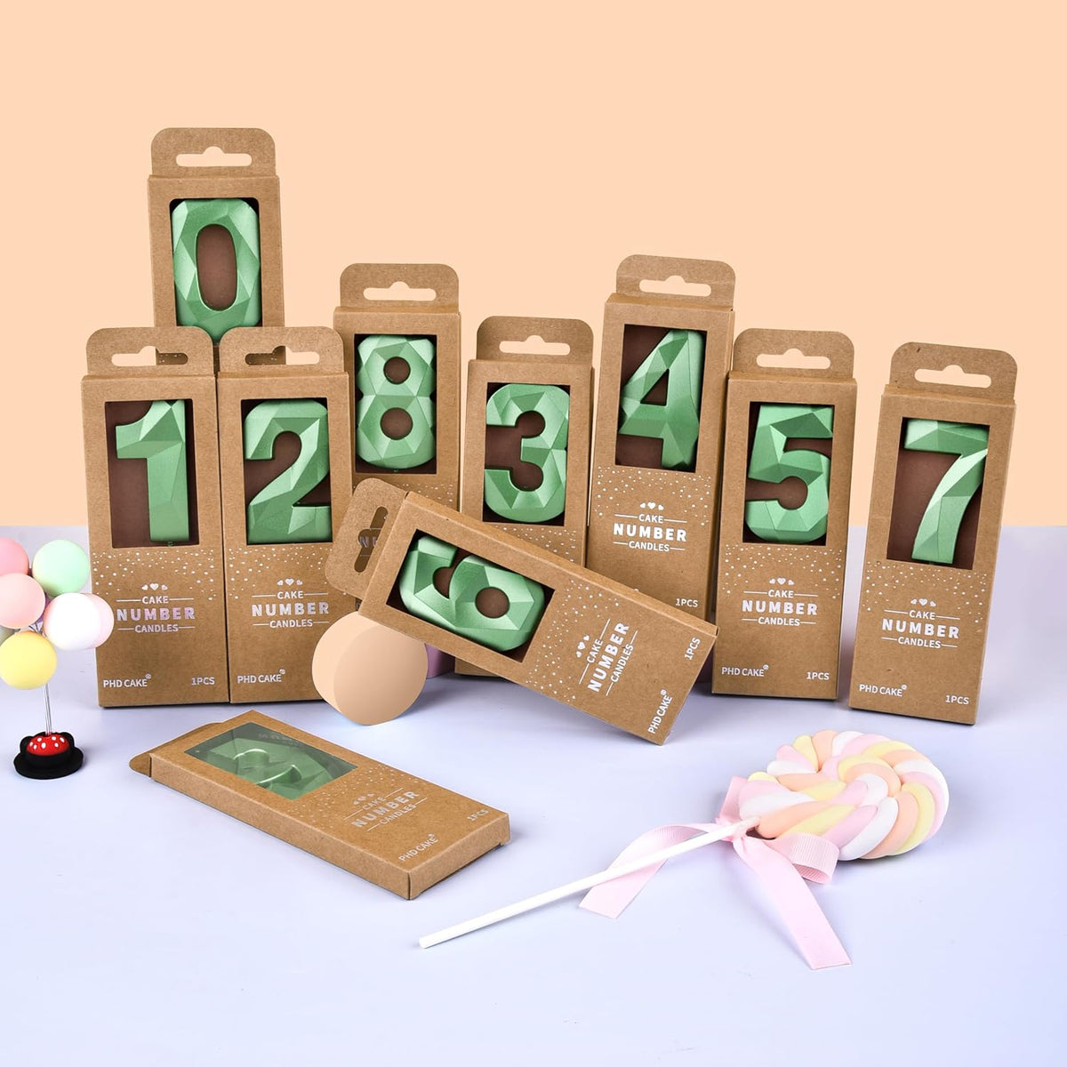 PHD CAKE 2.76 Inch Crystal Green 8 Number Cake Candle, Numeral Birthday Candles, Green Number