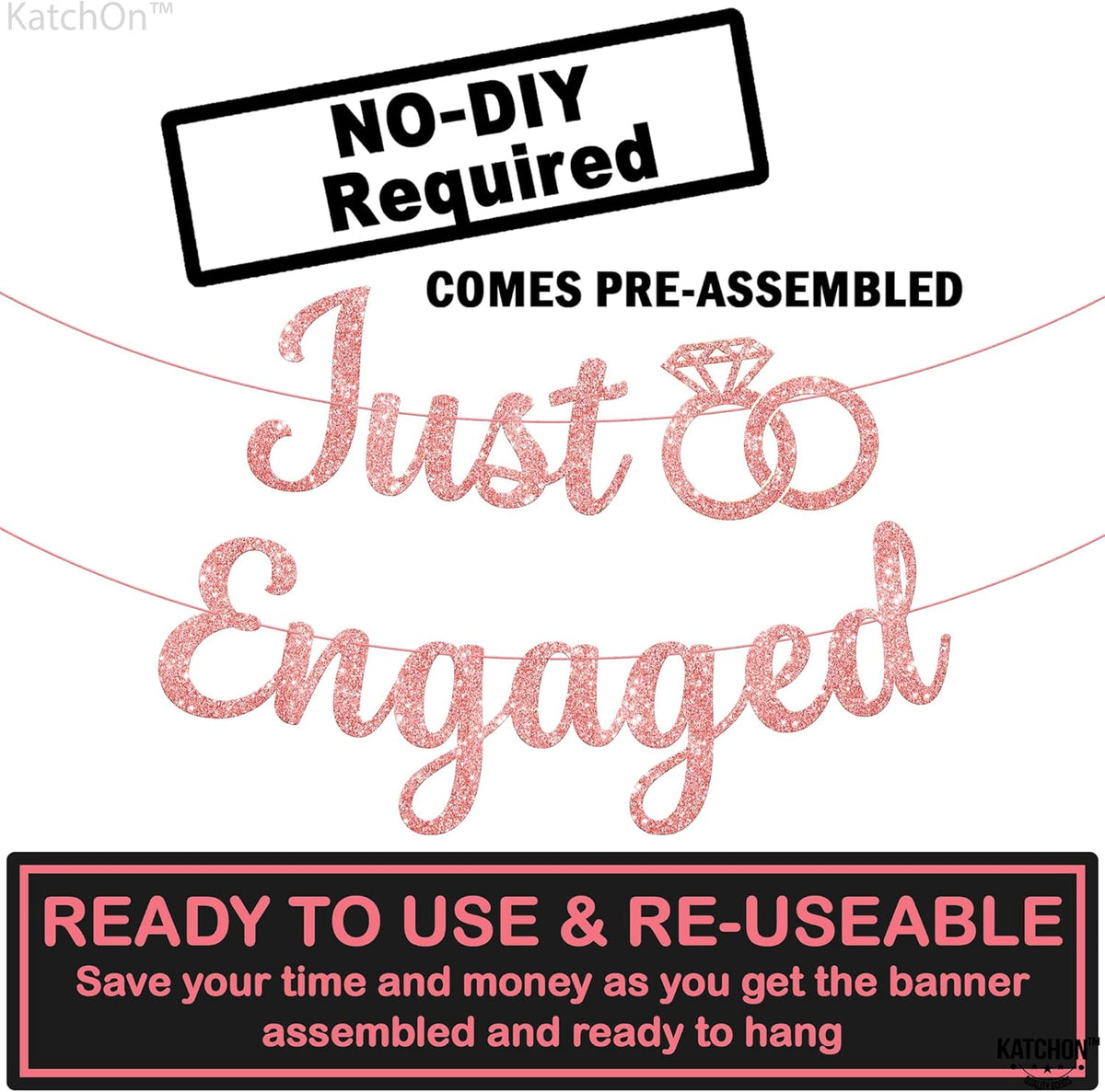 KatchOn Glitter Rose Gold Engagement Banner - 10 Feet, No DIY | Engagement Party Decorations | Just