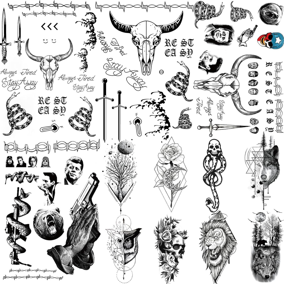 12 Sheets Halloween Face Temporary Tattoos Set, Cosplay Rapper Inspired Temporary Tattoos Tattoos
